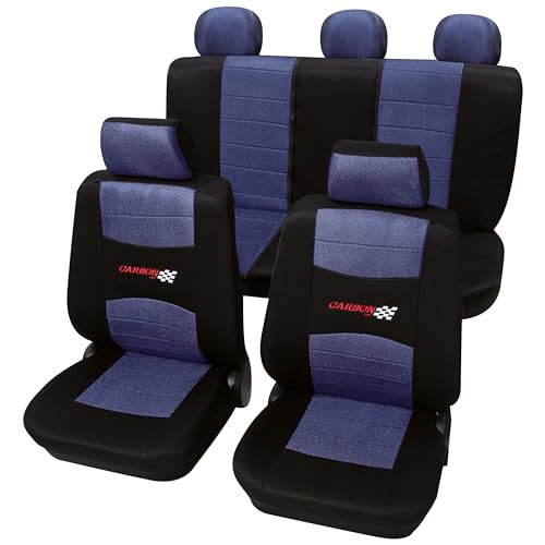 PETEX Auto Sitzbez&uuml;ge Universal Komplett Set 11-teilig - Carbon blau, Eco Class mit SAB 1 Vario
