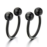 KARAY Stainless Steel Bead Half Hoop Huggie Hinged Earrings for Men Women (10mm, Black)