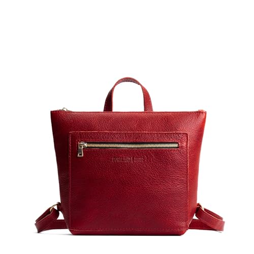 Portland Leather Goods Small Tote Backpack - Leather Purse, Chili Red