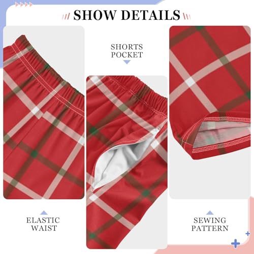 Boys' Pants Winter Christmas Red Checkered Long Bottoms Jogger Pants Elastic Waist Trousers with Pockets S-XL4