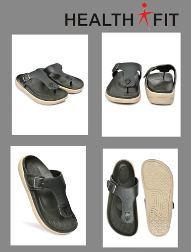 Image of HEALTH FIT Extra Soft Premium Classic Cushion Sliders /with Adjustable Buckle Strap & Light Weight Anti-SkidWaterproof Luxurious Slippers for Men's HF121