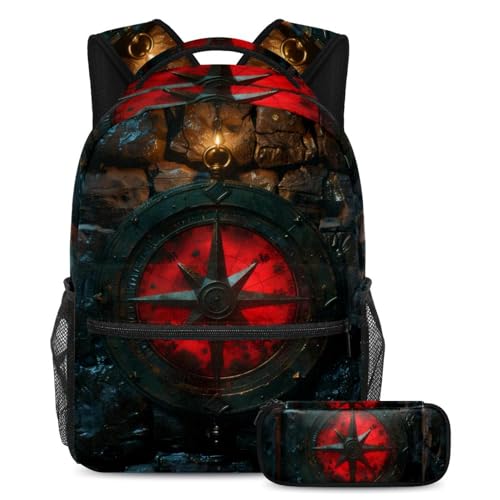 Sac à dos avec trousse à crayons boussole multicolore pour garçons et filles