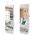 Bonnlo 48” x 15” All Screen Jewelry Armoire Cabinet,Full Length Mirror Display, Beauty Organizer Dressing Makeup,Lockable w/Free Safe Key,Wall Mounted or Door Hanging (White)