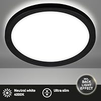 BRILONER - LED Deckenlampe mit indirektem Licht, flach, neutralweiße Lichtfarbe, Lampe, Deckenleuchte, Wohnzimmerlampe, LED Panel, Küchenlampe, Deckenbeleuchtung, 19x2,8 cm, Schwarz – Ansicht 2