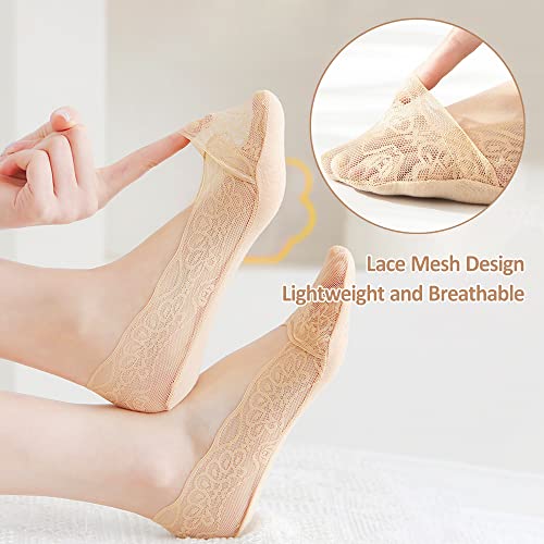 Fixseed Women No Show Socks 6 Pairs Lace Socks Non Slip Invisible Socks For Women, Low Cut Loafer Socks Womens Socks With Lace Trim #TOP4
