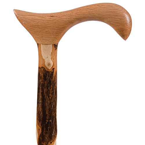 image for Brazos Rustic Wood Walking Cane, Twisted Hickory, Derby Style Handle, 