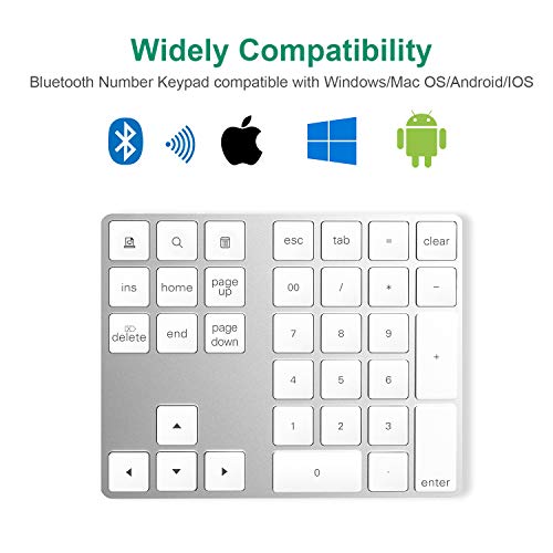 Cateck Tastierino Numerico Bluetooth con Più Scorciatoie Tastierino Numerico 34 Tasti Wireless Portatile Tastierino Numerico Sottile per iPad/Mac/Laptop/PC Compatibile con Windows Android iOS System