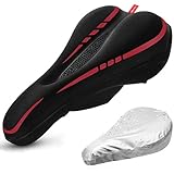 Cevapro Bike Saddle Cover, Soft Silicone Padded Bike Seat Cover Improved Comfort Breathable Anti-Slip Bicycle Seat Cover for Spin Stationary Cruiser Bike Mountain Road Bike Outdoor Cycling