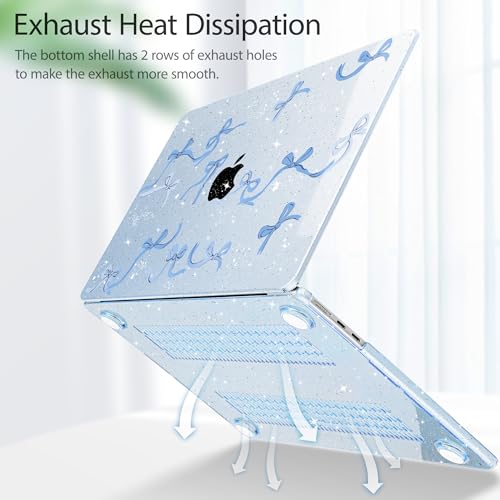 Image of Tuiklol for MacBook Air 13 inch Case M5 2026 M4 2025 M3 2024 M2 2022 Release Model A3449 A3240 A3113 A2681,Plastic Hard Shell Cover for MacBook Air 13.6 with Touch ID, Blue Bow