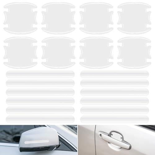 Bremorou 12 Pcs Door Handle Scratch Protectors Film Clear Anti-Scratch Door Bowl Guards Protection Film Durable Transparent Waterproof Adhesive Universal Car Accessories Paint Protection