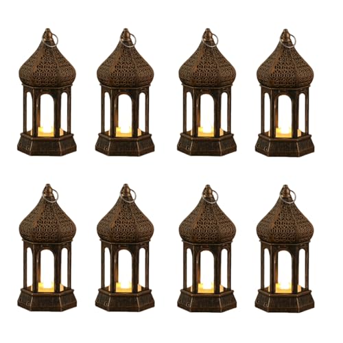 8Pcs Small Candle Lanterns Decorative Tea Light Lantern, Ramadan Eid Decor, Table Centerpiece for Wedding Halloween Christmas