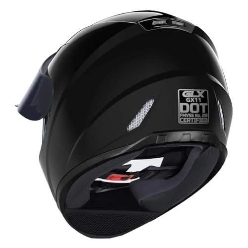 GLX GX11 Compact Motorcycle Helmet - Black, X-Large - Full Face w/ Tinted Visor, DOT Approved - Thumbnail 3