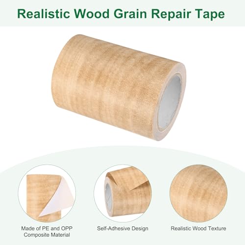 Image of M METERXITY 2-Roll Wood Grain Repair Tape, 3.15in x 15ft Textured Realistic Self-Adhesive Wood Floor Tape Contact Paper for Furniture /Floors /Home [Light Chestnut]