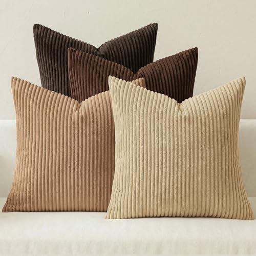 MIULEE Fall Corduroy Decorative Throw Pillow Covers Dark Brown 20x20