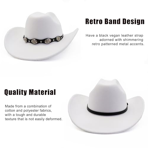 Image of Western Cowboy Hat for Men Women Wide Brim Felt Cowboy Cowgirl Hat with Buckle Belt Classic Fedora Hat