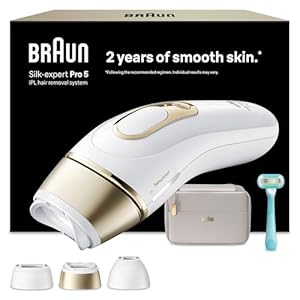 Braun Depiladora Luz Pulsada Silk·expert Pro 5, IPL, Depilación Láser en Casa para Cara Y Cuerpo, Reducción Permanente del Vello, Depiladora Laser con 3 Cabezales, Neceser Y Maquinilla Venus, PL5311