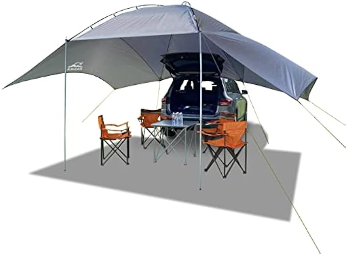 Versatility Teardrop Awning for SUV RVing, Car Camping, Trailer and Overlanding Light Weight UPF 50+ Truck Canopy Durable Tear Resistant Tarp No Suction Cup