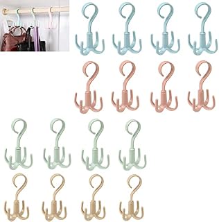 Tie Belt Hanger Hook, 16 Pieces Plastic Rotatable Bag Hanger, 360° Rotating Belt Hook Hanger, Tie Rack Bag Hook, Rotating Handbag Hanger Rack, for Tie, Bag, Scarf, Hats(White, Green, Pink, Blue)