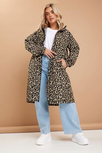 Yours Curve Women's Plus Size Leopard Print Longline Parka Jacket Brown2
