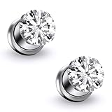 Qiwnswoy Astm F136 Titanium Round CZ 0G Ear Gauges Screw Fit Flesh Tunnels Plugs Gauges Earring Expander Stretcher Ear Tunnels For Ears 0 Gauges Plug Earrings 8MM Body Piercing Jewelry For Women Men