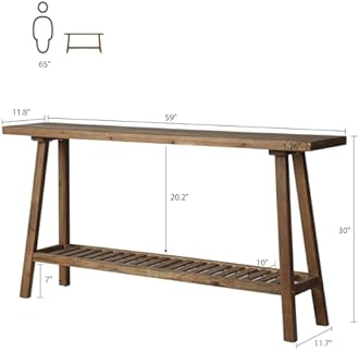Reclaimed Solid Wood Console Table, 59" Long Farmhouse Entryway Tables, Rectangular Couch Table Behind Sofa, 2 Tiers Accent Tables for Hallway, Entrance, Foyer, Living Room