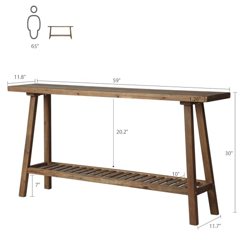Reclaimed Solid Wood Console Table, 59" Long Farmhouse Entryway Tables, Rectangular Couch Table Behind Sofa, 2 Tiers Accent Tables for Hallway, Entrance, Foyer, Living Room