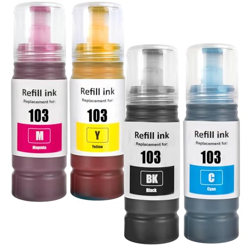 LAIPENG 103 Tinta Compatible con Epson 103 para L1110 L1200 L1210 L1250 L3100 L3101 L3110 L3111 L3116 L3150 L3151 L3156 L3160 L3200 L3250 L3251 L3256 L3260 L3266 Impresora 4 Múltiple (BK/C/M/Y)