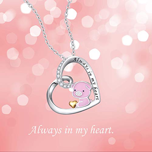 Daochong 925 Sterling Silver Cute Animal Pig Heart Pendant Necklace For Women Teen Girls Birthday Gifts Jewelry (08_Pig-Always In My Heart) #TOP4