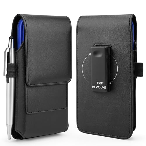 BECPLT Phone Holster for iPhone Air 17 Pro Max 16/15/14/13/12/11 Pro Max Leather Belt Case 360 Rotating Pouch Holster Belt Clip Case for iPhone Xs Max 8 Plus 7 Plus 6s+ 6+ Galaxy S25+ S24+ S23+ S22+