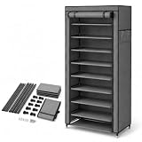 Sapateira Organizadora Vertical com Capa de Lona e Zíper, 9 Prateleiras para Sapatos, Bolsas e Acessórios, Estante Portátil Multiuso para Quarto, Closet e Entrada