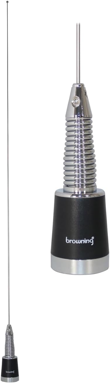 Browning® 200-Watt Pretuned Wide-Band 144 MHz to 174 MHz 2.4-dBd-Gain VHF Silver Antenna with Spring and NMO Mounting, BR-158-S