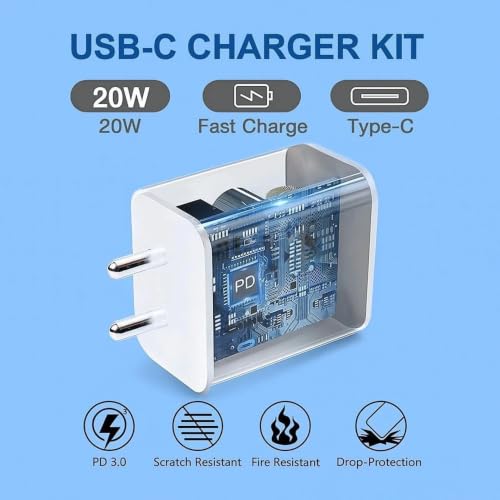 Image of Scalebee 20W USB-C Fast PD Wall Charger Adapter (for iPhone, iPad, Airpods) | PD Wall Charger Adapter, Compatible with iPhone 14 /13 /12 /11 Pro Max /Mini, iPad, AirPods, Compact & Safe, Smart Power Delivery