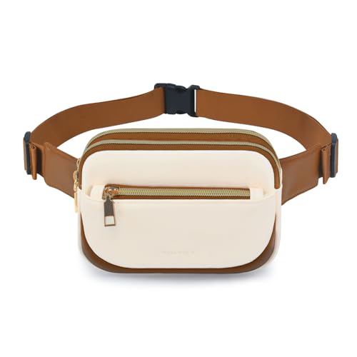 TINYAT Bauchtasche für Damen, Bauchtasche, Gürteltasche, 3 Reißverschlusstaschen, Crossbody-Taillentasche mit verstellbarem Riemen, wasserdichte Bauchtasche, PU, Weiß/2064