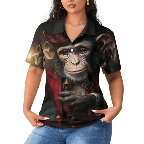 Polo de manga corta para mujer Magician Monkey transpirable y casual