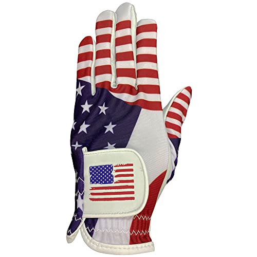Giggle Golf Men's Golf Glove with Poker Chip | Funny Golf Glove (Medium, Worn On Left Hand, USA Flag)