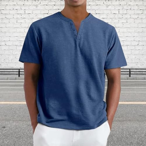 Casual Men's V-Neck Button-Up Short Sleeve T-Shirts