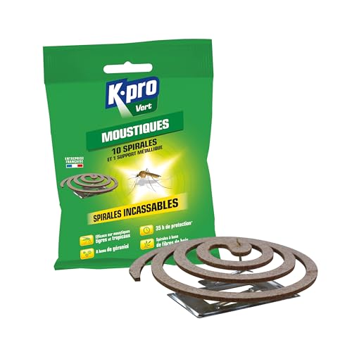 K.PRO Vert Spirales Anti moustiques et Insectes Volants, Idéales pour éliminer les moustiques tigres et tropicaux - Protection Longue Durée