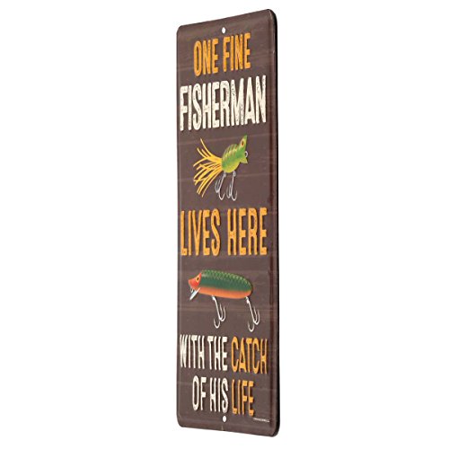 Open Road Brands Fisherman With The Catch Of His Life Embossed Metal Sign - Funny Fishing Wall Art For Garage, Lake House Or Man Cave #TOP1