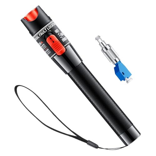 50KM Visual Fault Locator, VFL Fiber Optic Tester,with Single Mode 9/125um FC Male to LC Female Adapter, Light Pen for Fiber Network Cable Test(Red)