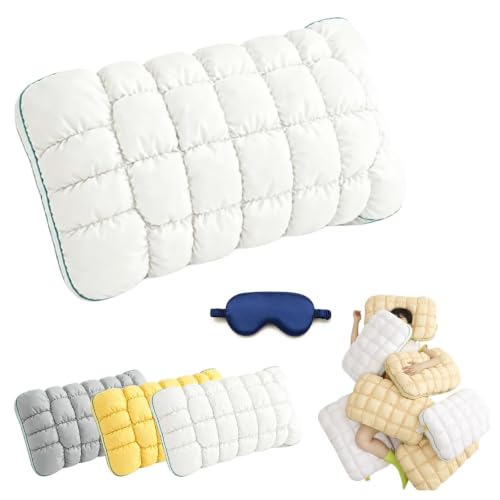 Cooling Marshmallow Puff Pillow Quilted Cloud-Loft Design for Side Back & Stomach Sleepers Cool-Touch Fluffy Pillow for Adults with High-Resilience Neck Support Breathable Washable (1 White)
