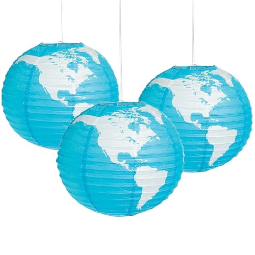 Fun Express 12" Earth Globe Hanging Paper Lanterns - 3 Piece Set