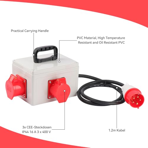 CEE adapter 16 A 3 x 400 V 16 A rozdzielnica prądu budowlanego wtyczka rozdzielacz 5-biegunowy IP44 91445