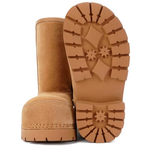 Womens Winter Snow Boots Mid Calf Fur Lined Waterproof Outdoor Boots Slip On Anti Slip Sole Cold Weather Shoes3