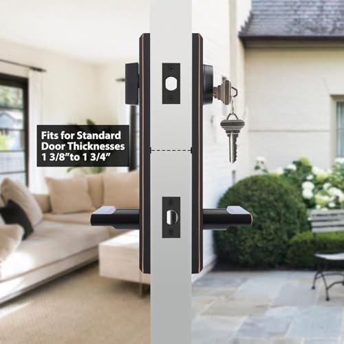 Image of Haidms Oil Rubbed Bronze Front Door Handle Set, Entry Door Lever and Deadbolt Set with Reversible,Exterior Door Lock Set, Modern Square Front Door Hardware