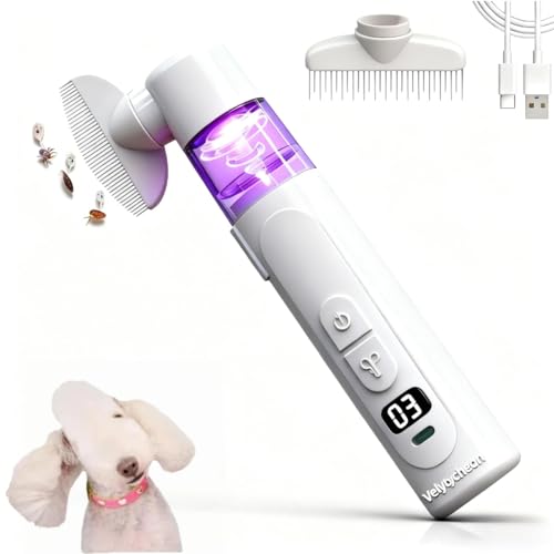 Velytycheon 2 in 1 Pet Combs,Electric Pet Flea Comb - Rechargeable Detangling Brush & Lice Comb for Dogs, Cats, Rabbits Removes Fleas, Lice & Loose Hair from Long & Short Haired Pets