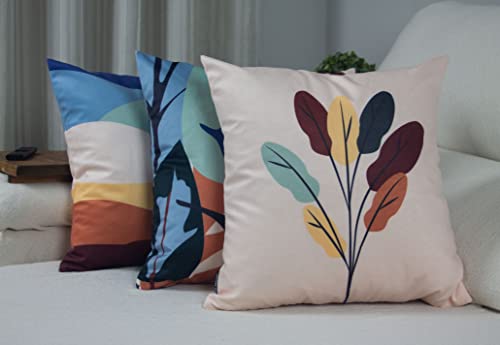 Kit 3 Capas de Almofada Floral Suede Ziper Invisível (Ondas + Flor Abstrato + Floresta - 45 x 45cm)