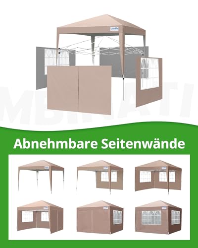 Quictent Pavillon 3x3m Faltpavillon mit 4 Seitenteilen, Wasserdicht Gartenpavillon mit Rolltasche,Partyzelt Gartenzelt für Fest und Flohmarkt, Beige