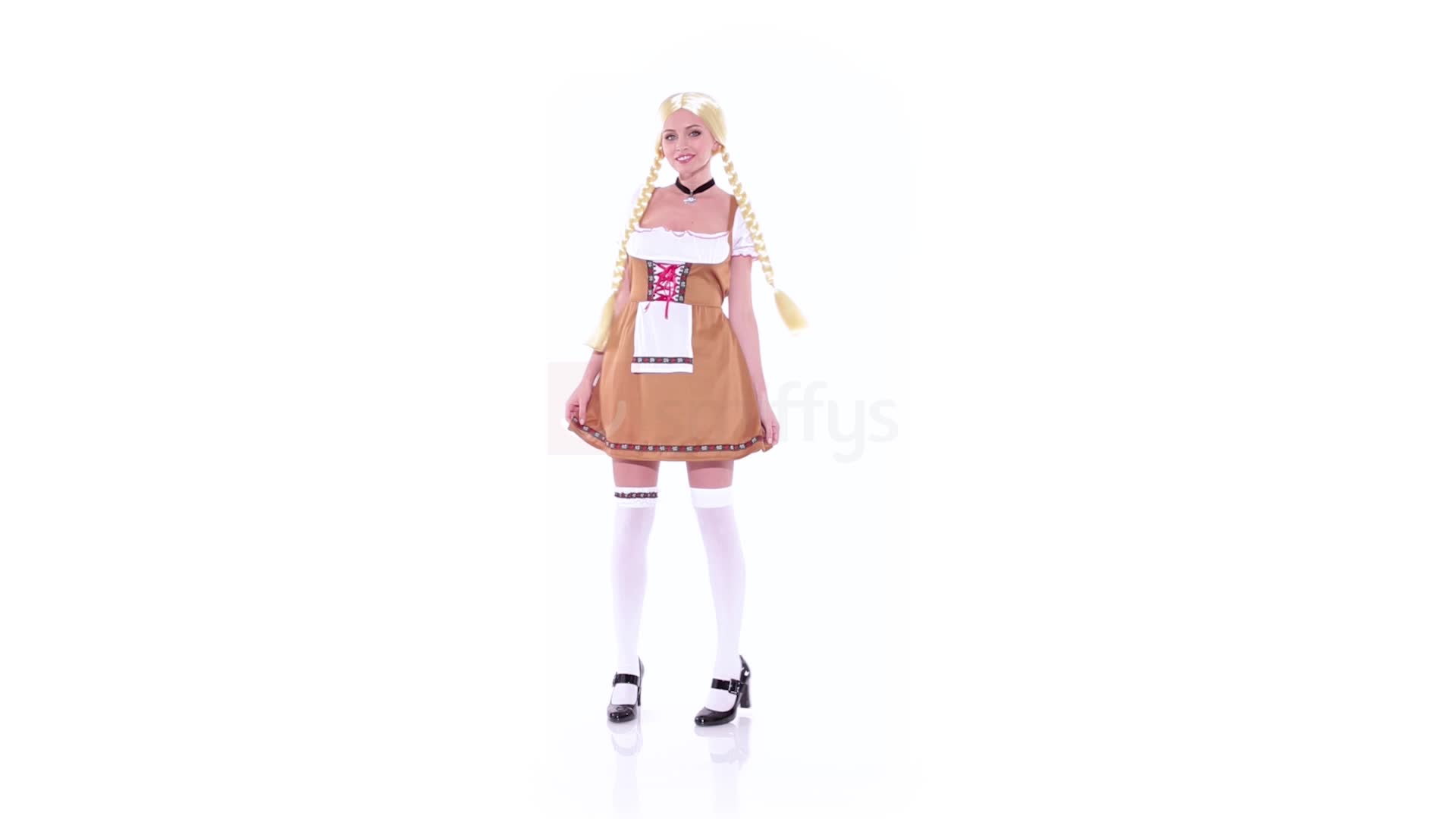 SMIFFYS Costume da Cameriera Bavarese, Marrone, Vestito Corto con Grembiule Attaccato : Smiffys