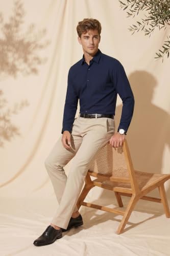 Image of Peter England Men's Classic Solid Full Sleeve Slim Fit Shirt | Wonder Fabric | Cotton Rich | Pin Point Oxford
