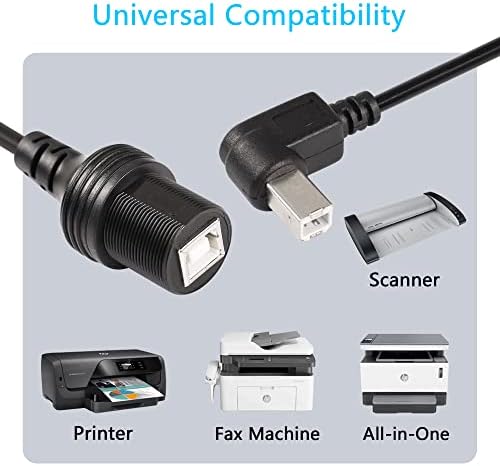 SinLoon USB 2.0 Type-B Printer Cable, USB 2.0 B Female to Right Angle B Male Printer Short Extension Cable with Waterproof Head,for Printer, Scanner, Mobile HDD and More